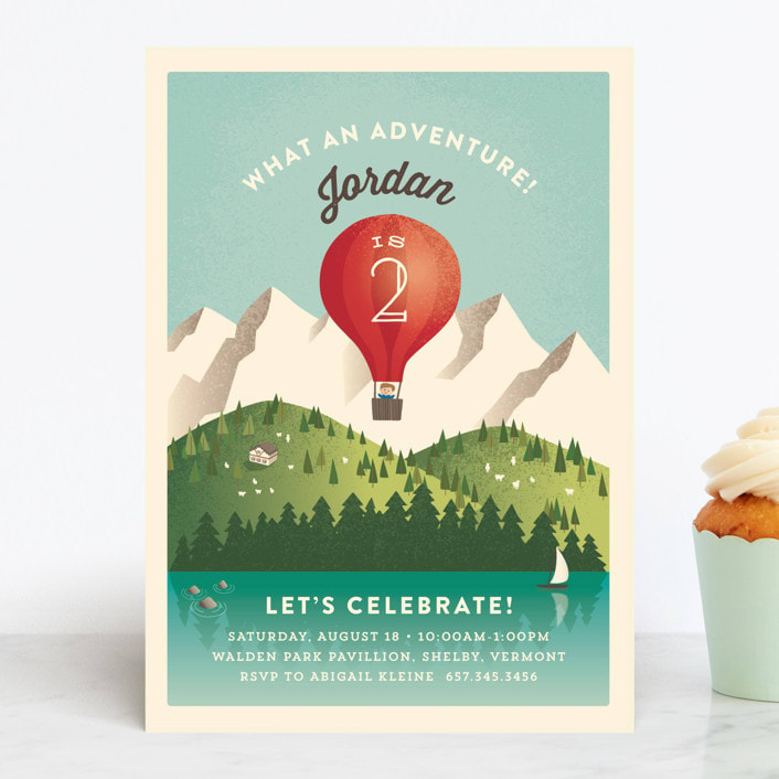 "Greatest Adventure" - Children's Birthday Party Invitations in Signal Red by Jennifer Wick - Front