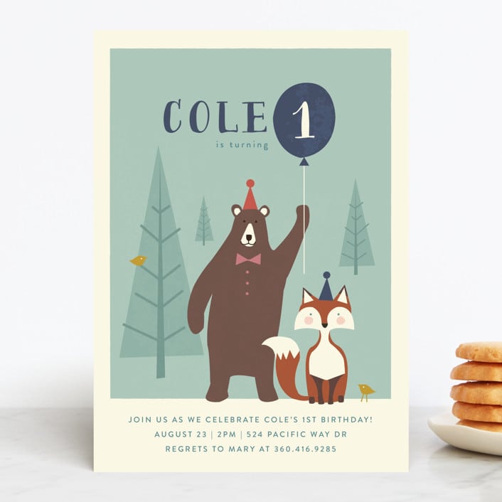 "Into The Woods!" - Children's Birthday Party Invitations in Frosted Lake by Karidy Walker - Front