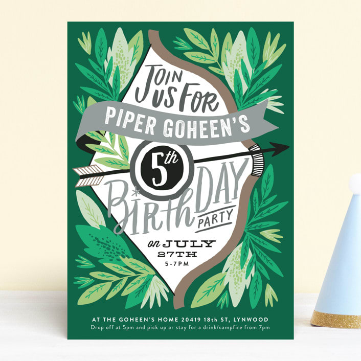 "Bow and Arrow" - Children's Birthday Party Invitations in Evergreen by Alethea and Ruth - Front