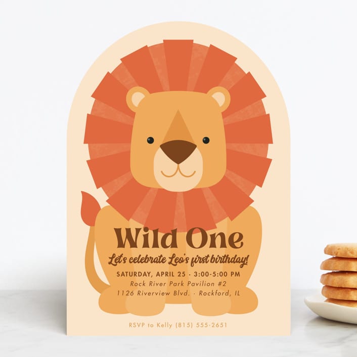 "Wild Lion" - Children's Birthday Party Invitations in Sand by Kacey Kendrick Wagner - Front