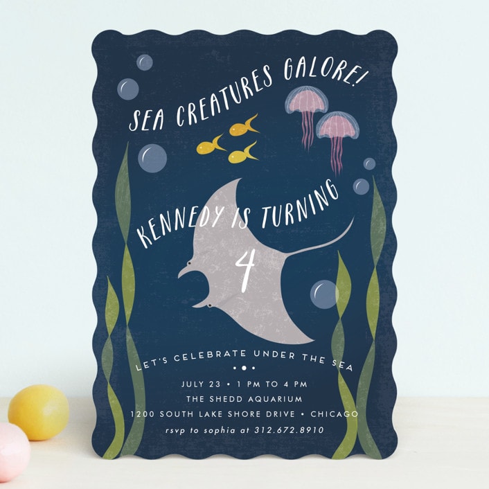 "Sea Life" - Children's Birthday Party Invitations in Mustard by Lehan Veenker - Front