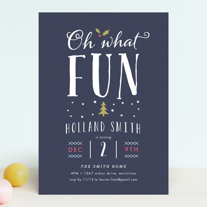 "What Fun" - Children's Birthday Party Invitations in Midnight by Carolyn MacLaren - Front