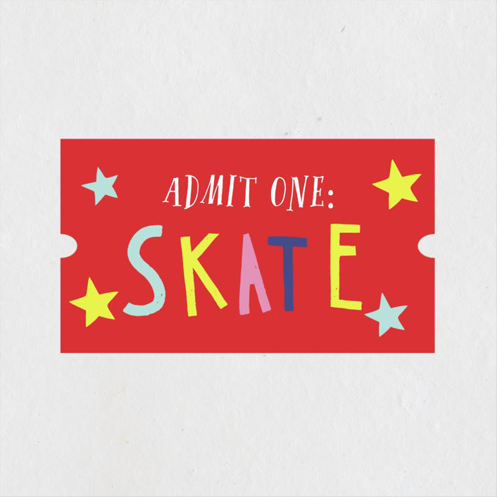 "Skate Date" - Children's Birthday Party Stickers in Ruby by Krista Messer - Front