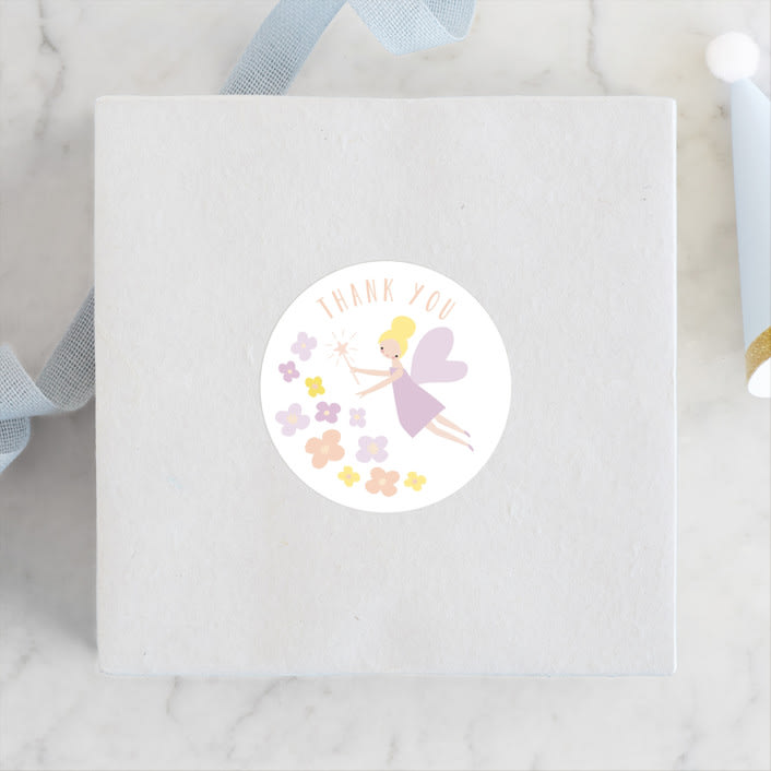"fairy garden" - Children's Birthday Party Stickers in Peach by Angela Thompson - Front