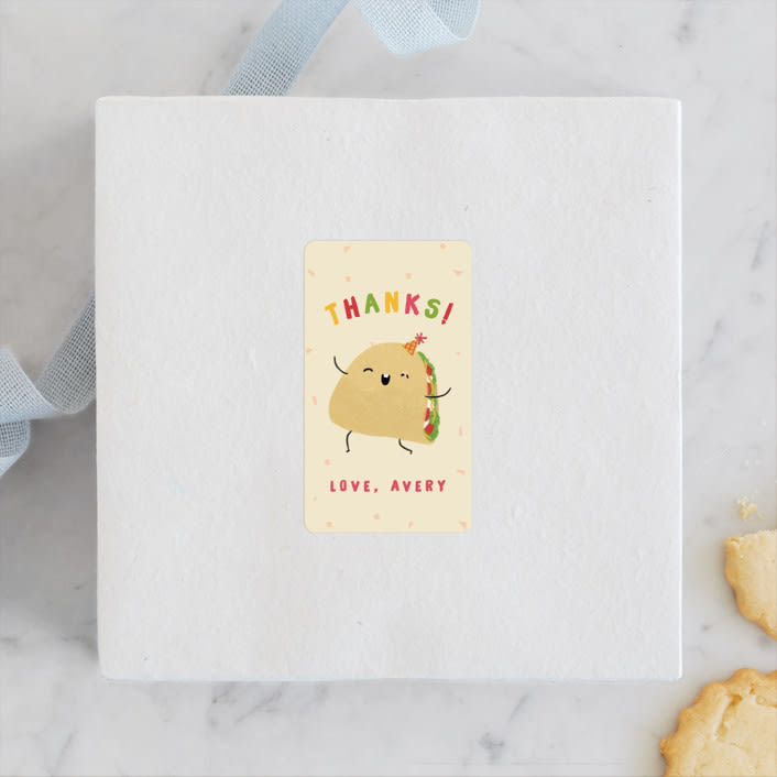 "Taco bout a party" - Children's Birthday Party Stickers in Tortilla by Adelyn T. - Front