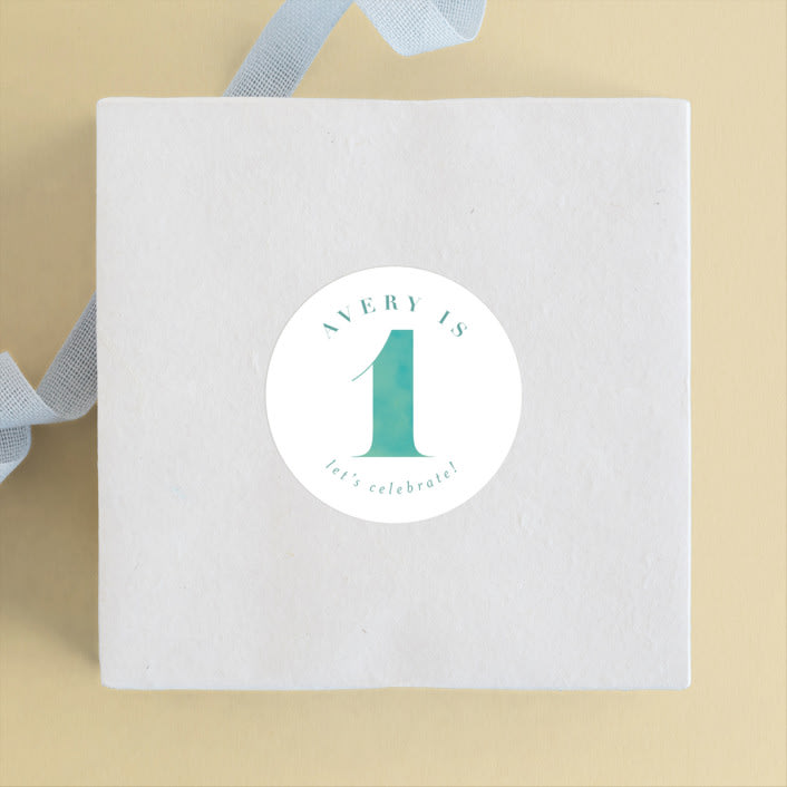 "year" - Children's Birthday Party Stickers in Teal by Lori Wemple - Front