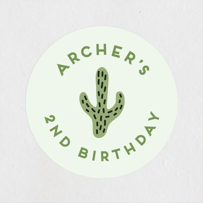 "Let's Fiesta" - Children's Birthday Party Stickers in Sage by Jen Banks - Front