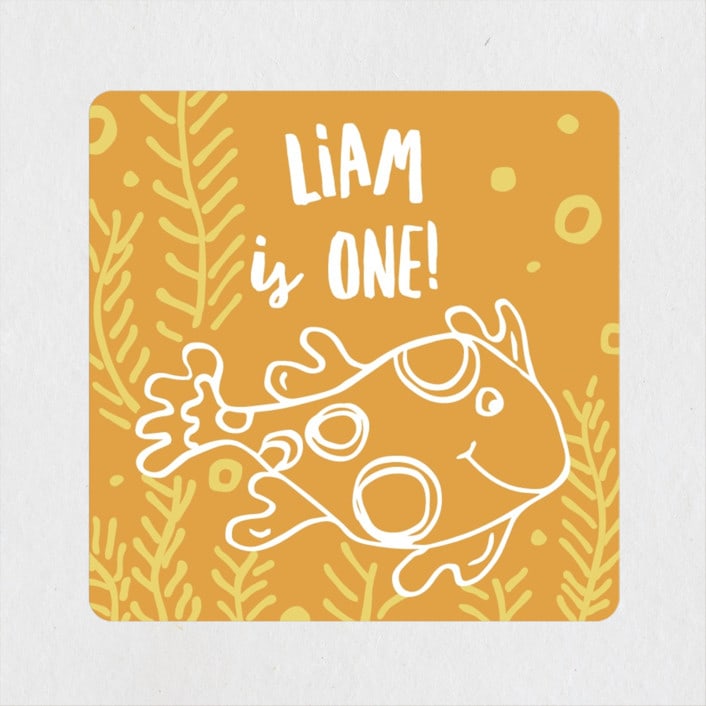 "Snorkel n' See" - Children's Birthday Party Stickers in Goldfish by Amy Toneys - Front