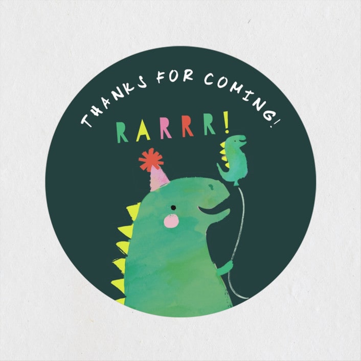"Dinosaur Balloon" - Children's Birthday Party Stickers in Teal by Lori Wemple - Front
