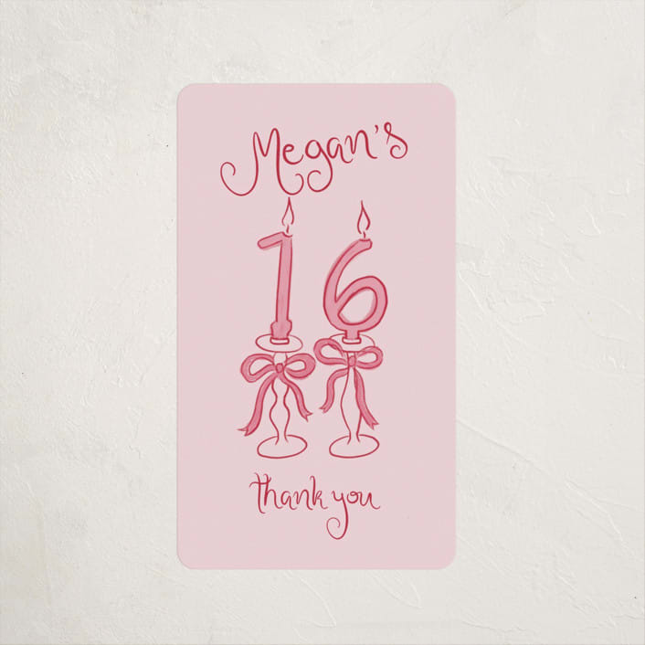 "Sixteen Bow Candles" - Children's Birthday Party Stickers in Cherry by Tamara Hilje - Front