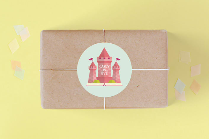 "Storybook" - Children's Birthday Party Stickers in Bubblegum by Erica Krystek - Front