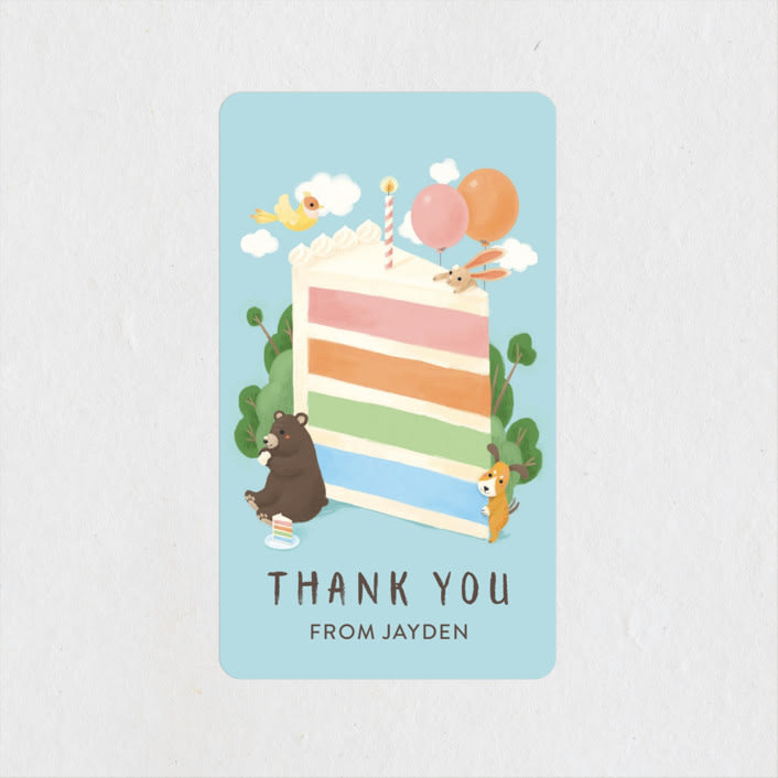 "Cake Party" - Children's Birthday Party Stickers in Sky by Shannon Chen of Four Wet Feet Studio - Front