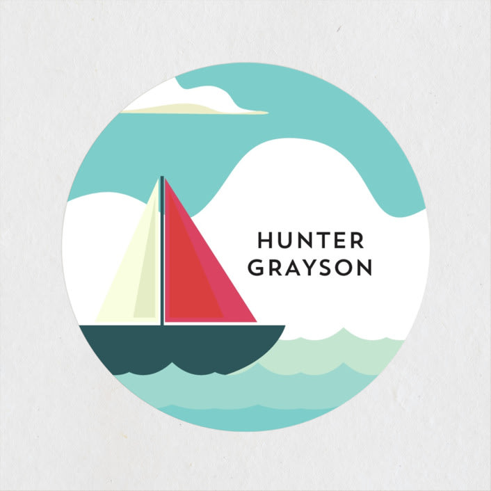 "Sail-ebrate" - Children's Birthday Party Stickers in Lagoon by Jessica Voong - Front