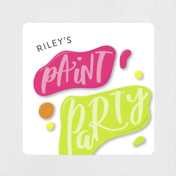 "Let's Get Creative!" - Children's Birthday Party Stickers in Highlighter by Olivia Goree - Front