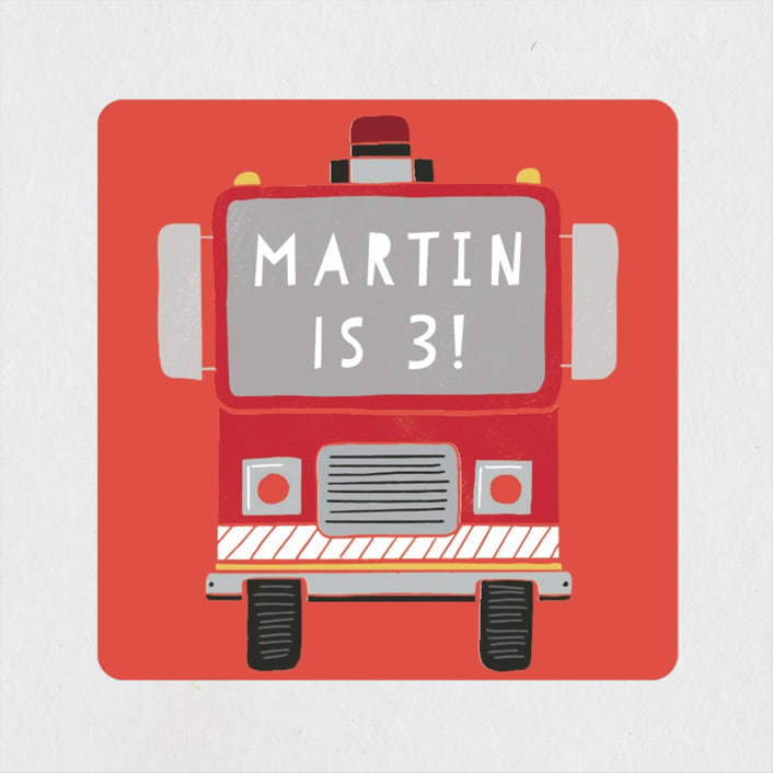 "Sound the Alarm Firetruck" - Children's Birthday Party Stickers in Poinsettia by Alethea and Ruth - Front