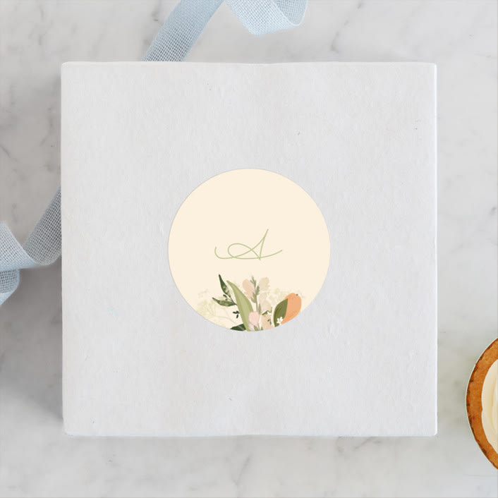 "Tulip Topper" - Children's Birthday Party Stickers in Peaches by Grace Kreinbrink - Front