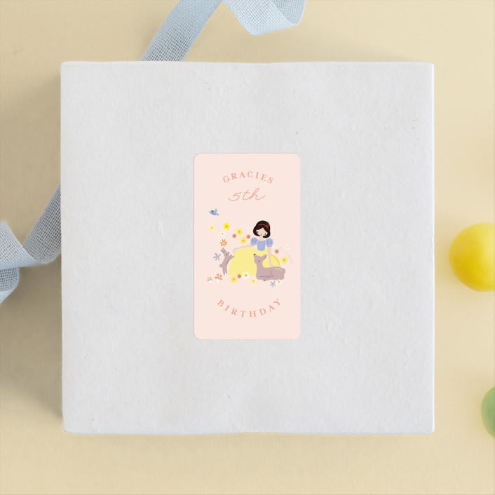 "Disney's Snow White & Forest Friends" - Children's Birthday Party Stickers in Peach by Angela Thompson - Front