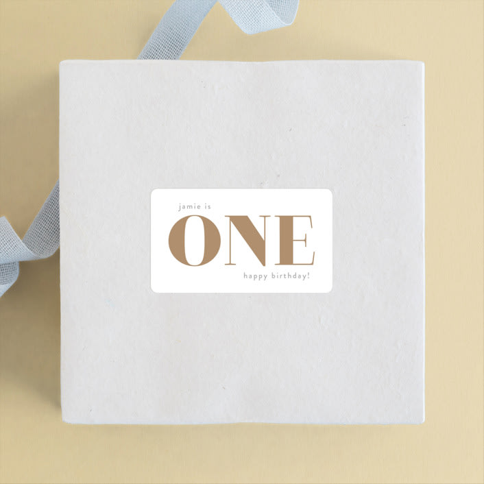 "i am one" - Children's Birthday Party Stickers in Goldenrod by Phrosné Barwood - Front