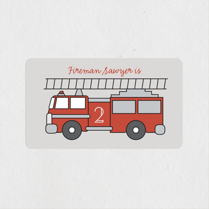 "Fire House Party" - Children's Birthday Party Stickers in Firetruck by Korry Brown - Front