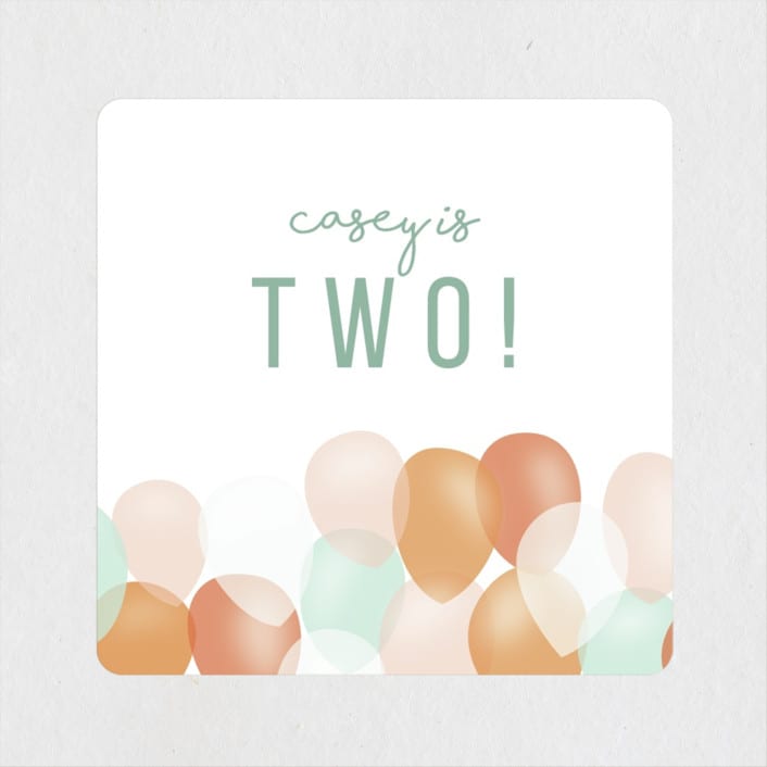 "balloons in two" - Children's Birthday Party Stickers in Sky by Angela Garrick - Front