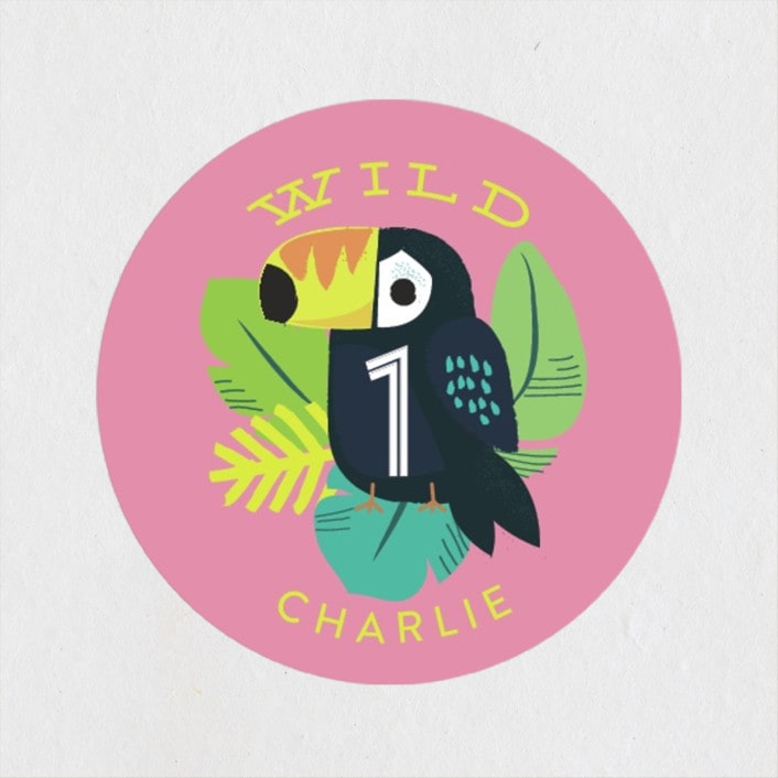 "Jungle Birds" - Children's Birthday Party Stickers in Pixie by Itsy Belle Studio - Front