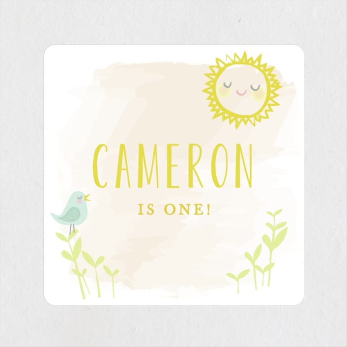 "Little Sunshine" - Children's Birthday Party Stickers in Blush by Karidy Walker - Front