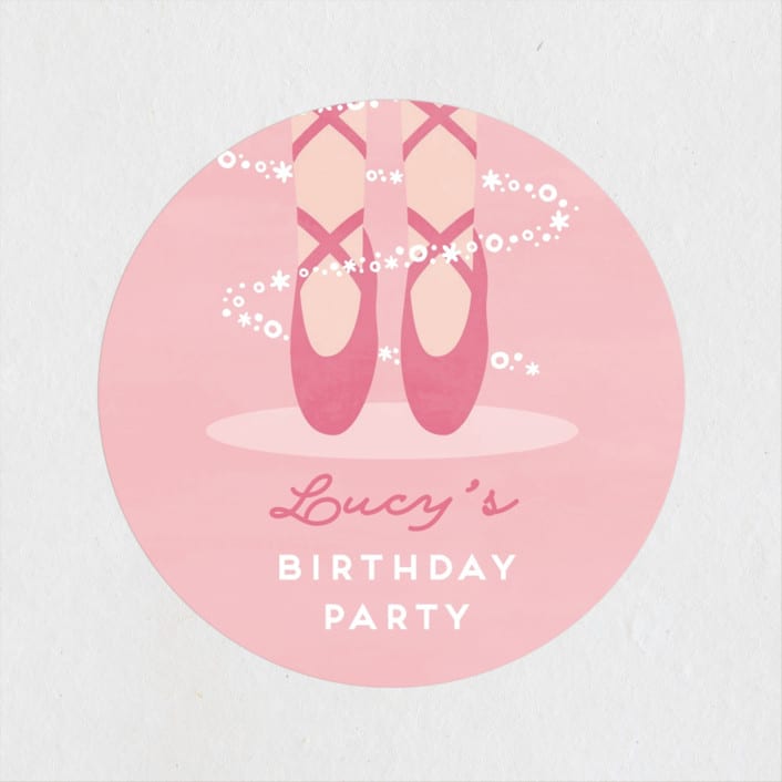 "Let's Plie" - Children's Birthday Party Stickers in Bubblegum by Jen Banks - Front