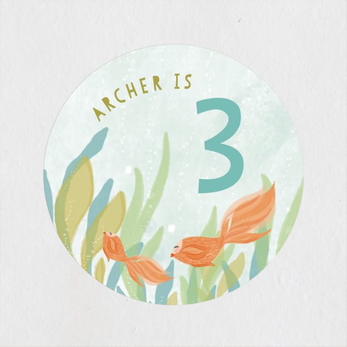 "Sea Party" - Children's Birthday Party Stickers in Sea Weed by Grace Kreinbrink - Front