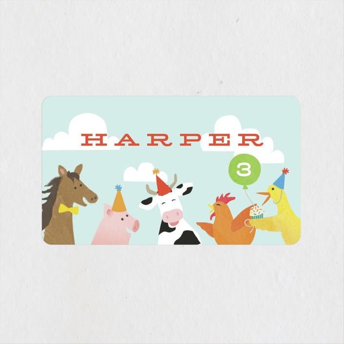 "farm animal friends" - Children's Birthday Party Stickers in Robin’s Egg by Jennifer Wick - Front