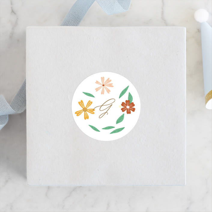 "Blooms" - Children's Birthday Party Stickers in Peach by Phrosné Barwood - Front