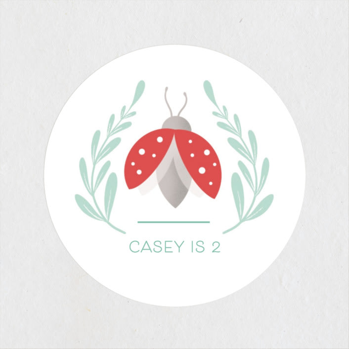 "Little Love Bug" - Children's Birthday Party Stickers in Ladybug by Gia Graham - Front