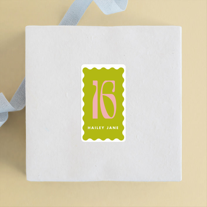 "wavy frame" - Children's Birthday Party Stickers in Key Lime by Baumbirdy - Front