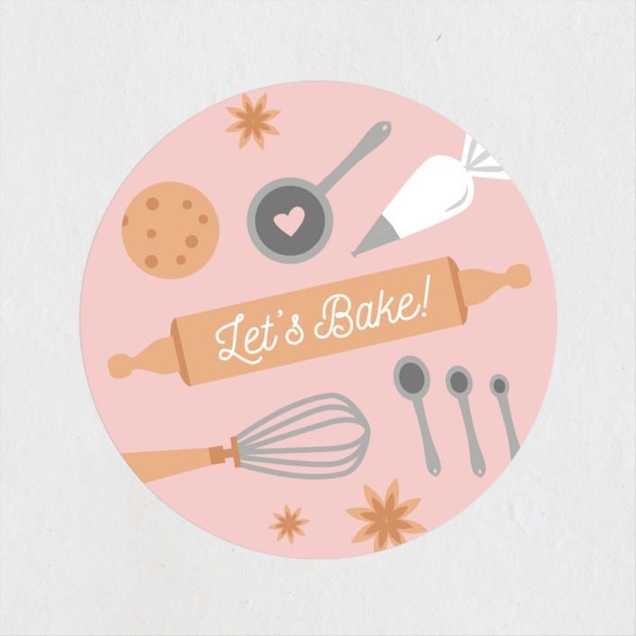 "Fun Baking" - Children's Birthday Party Stickers in Blush by heythird - Front