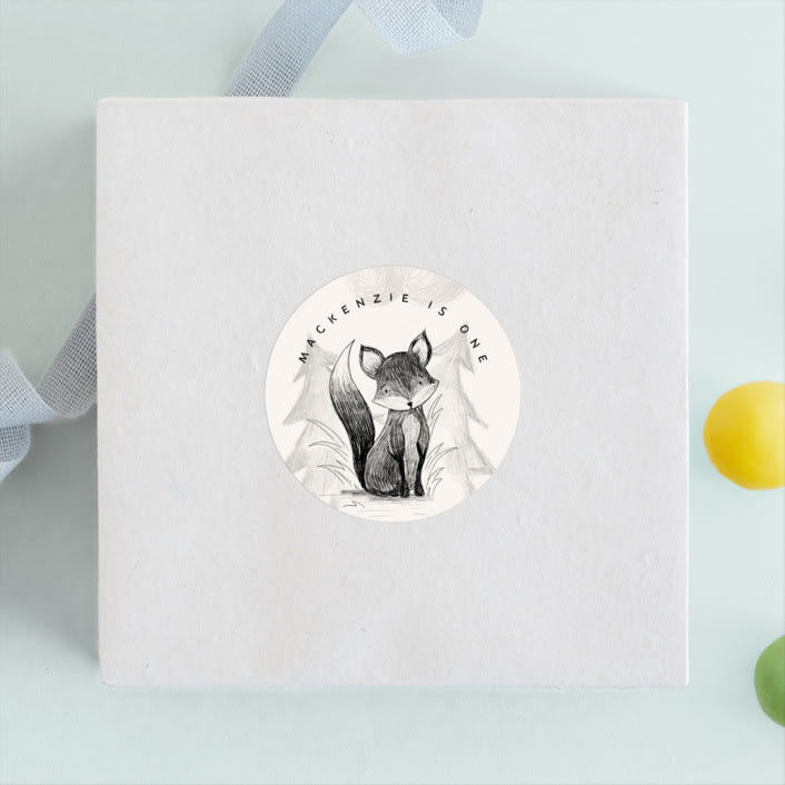 "Forest Friends" - Children's Birthday Party Stickers in Sephia by Anastasia Makarova - Front