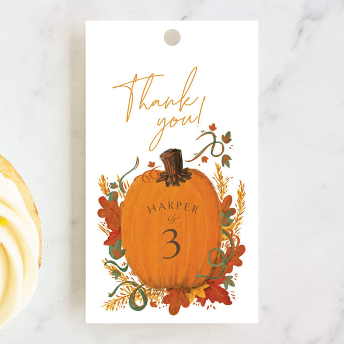 "Pumpkin Patch" - Children's Birthday Party Favor Tags in Pumpkin by Corie Page - Front
