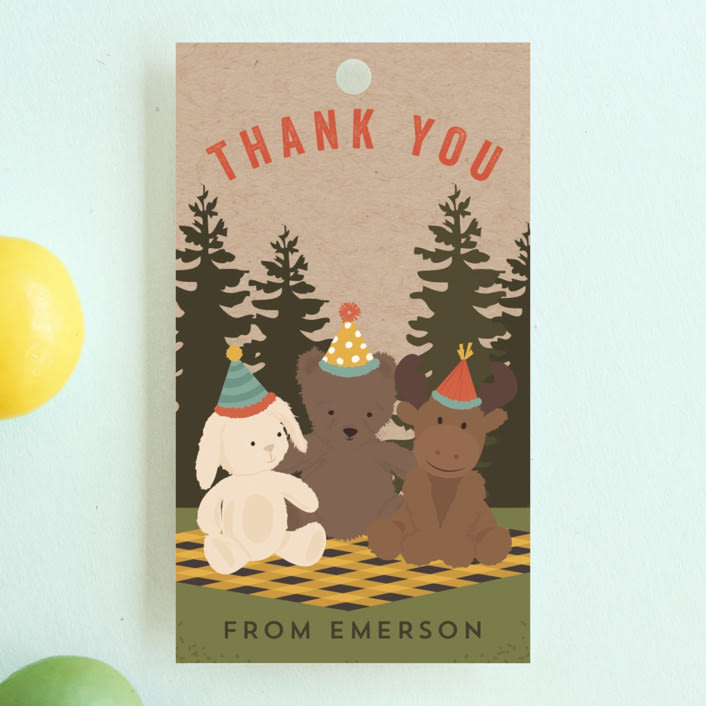 "Teddy Bear Picnic" - Children's Birthday Party Favor Tags in Sun by Susan Moyal - Front