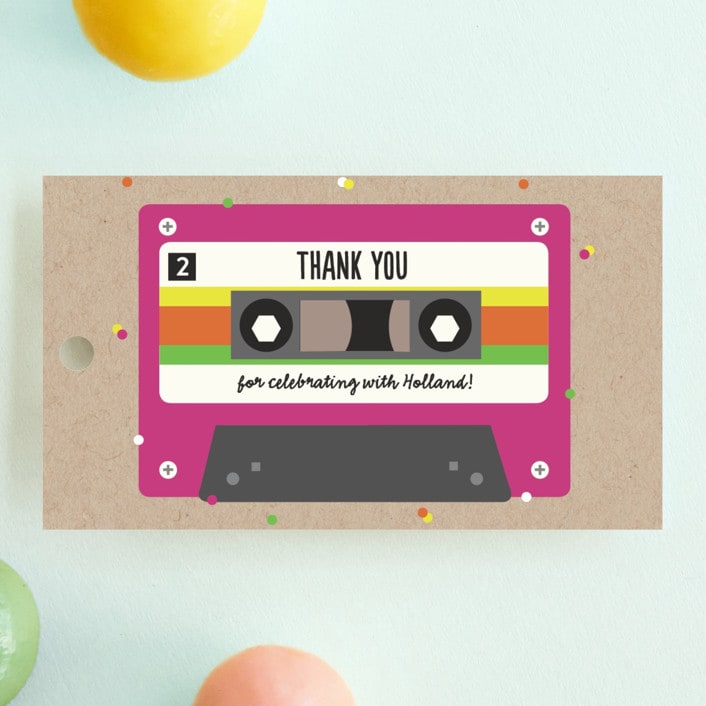 "Retro Cassette " - Children's Birthday Party Favor Tags in Fuchsia by Erica Krystek - Front