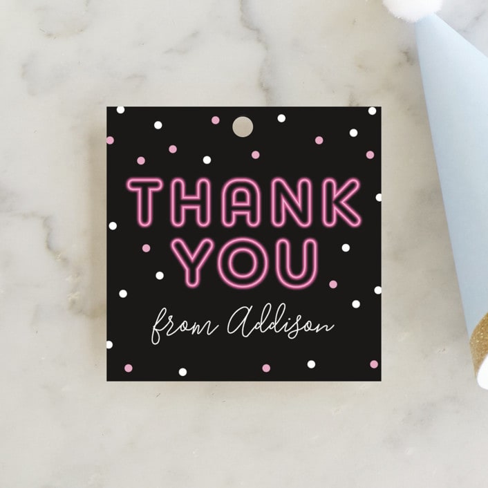 "Dance Party" - Children's Birthday Party Favor Tags in Raspberry by Kelly Nasuta - Front