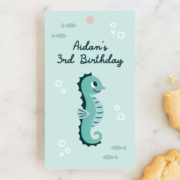 "Underwater fun" - Children's Birthday Party Favor Tags in Sea by Annie Holmquist - Front