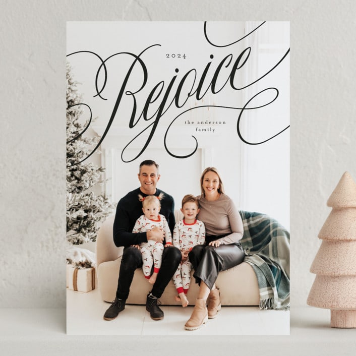 "Elegant Rejoice Script" - Holiday Cards in Tuxedo by Stacy Maalouf - Front