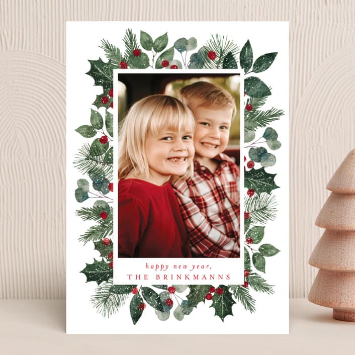 "Christmas Greenery" - Holiday Cards in Candy Cane by Brooke Chandler - Front