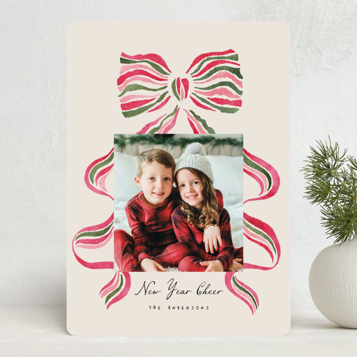 "stripes bow" - Holiday Cards in Poinsettia by Vivian Yiwing - Front