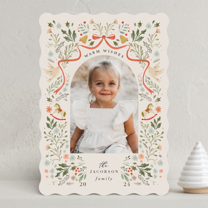 "Ribbons and Florals" - Holiday Cards in Almond by Hannah Williams - Front