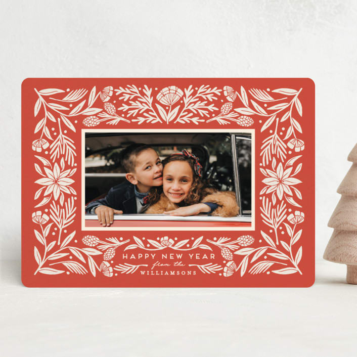 "Spruced" - Holiday Cards in Poinsettia by Amy Kross - Front