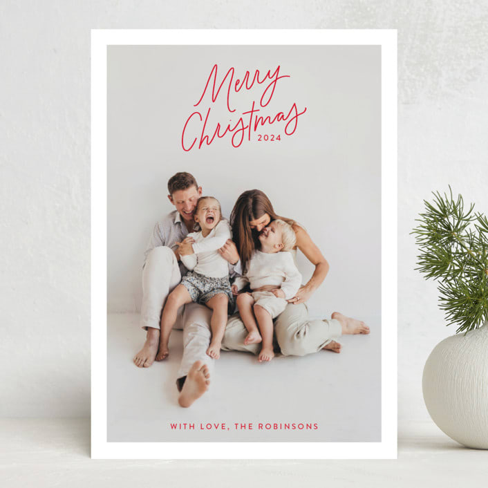 "Angled Merry Christmas" - Holiday Cards in Holly Berry by Kristen Magee - Front