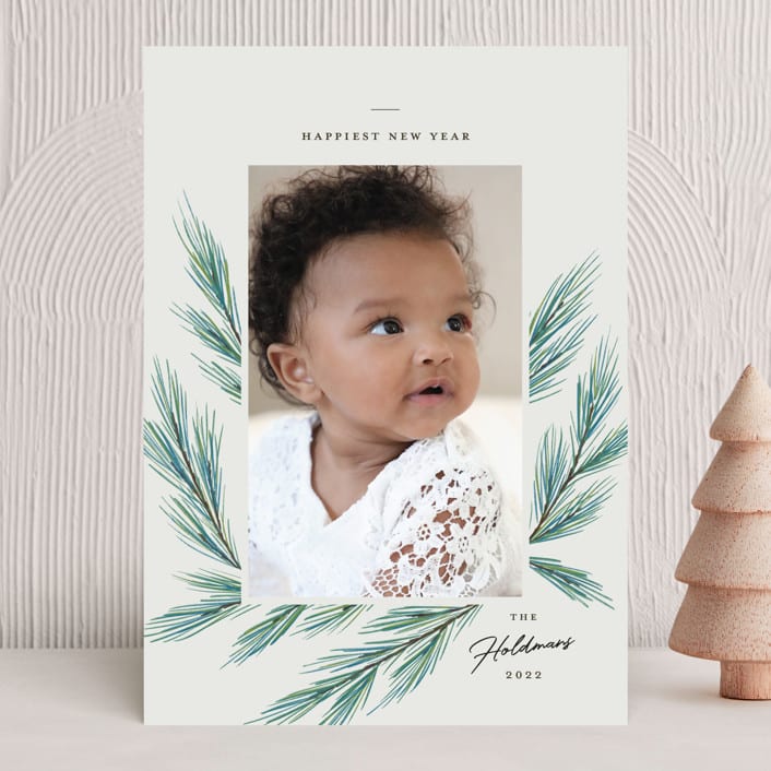 "Pine Wisps" - Holiday Cards in Teal by Kimberly Morgan - Front