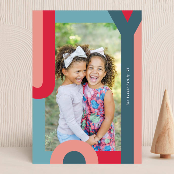 "Happy Hue" - Holiday Cards in Ruby by Lauren Chism - Front