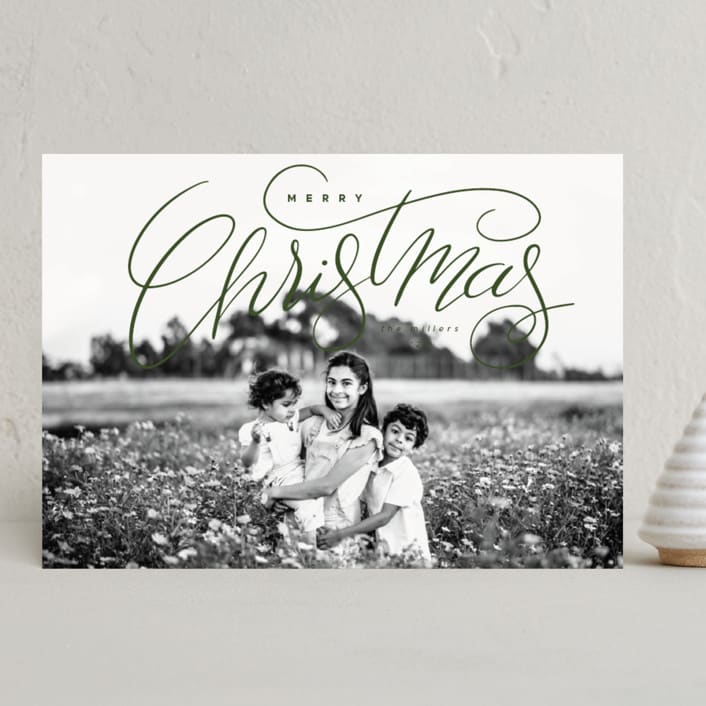 "Christmas Hand Lettering" - Holiday Cards in Pine Needle by Orasie - Front