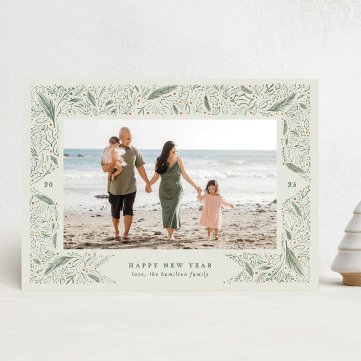 "Winter Greenery" - Holiday Cards in Sage by Amy Payne - Front