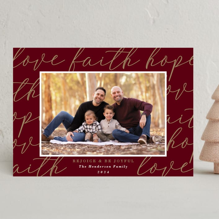 "Scripted" - Holiday Cards in Poinsettia by Oma N. Ramkhelawan - Front